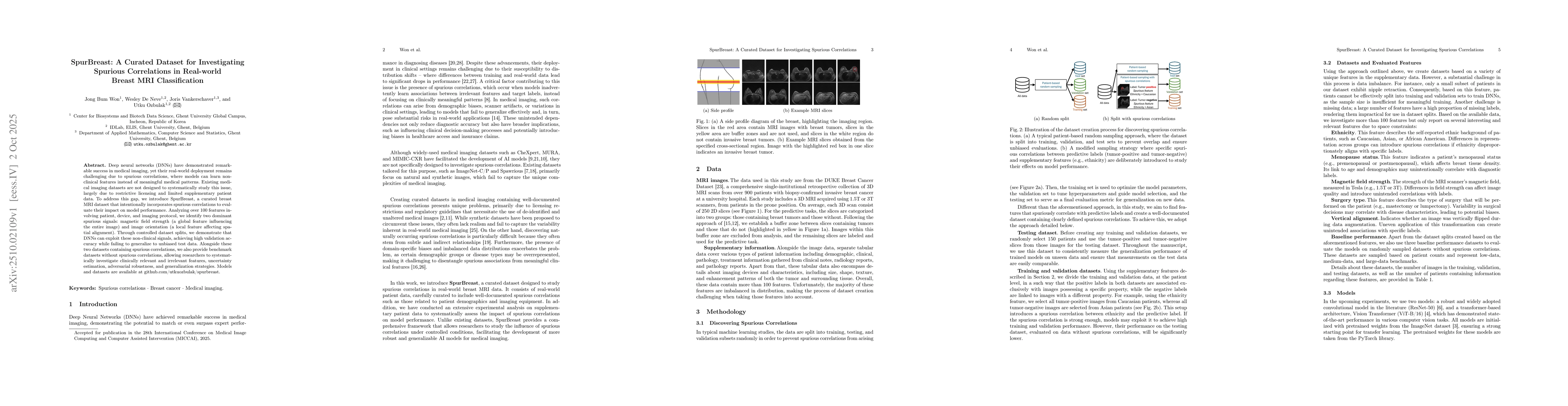 Thumbnail for SpurBreast: A Curated Dataset for Investigating Spurious Correlations in
  Real-world Breast MRI Classification