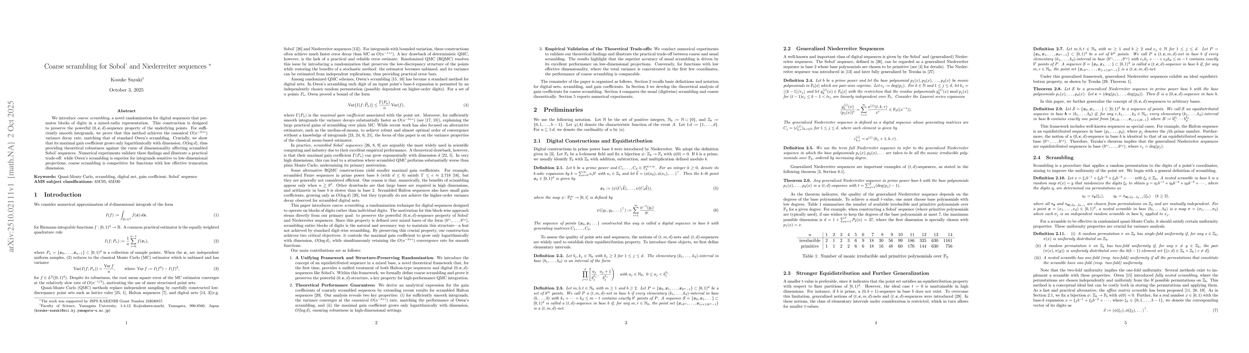 Thumbnail for Coarse scrambling for Sobol' and Niederreiter sequences