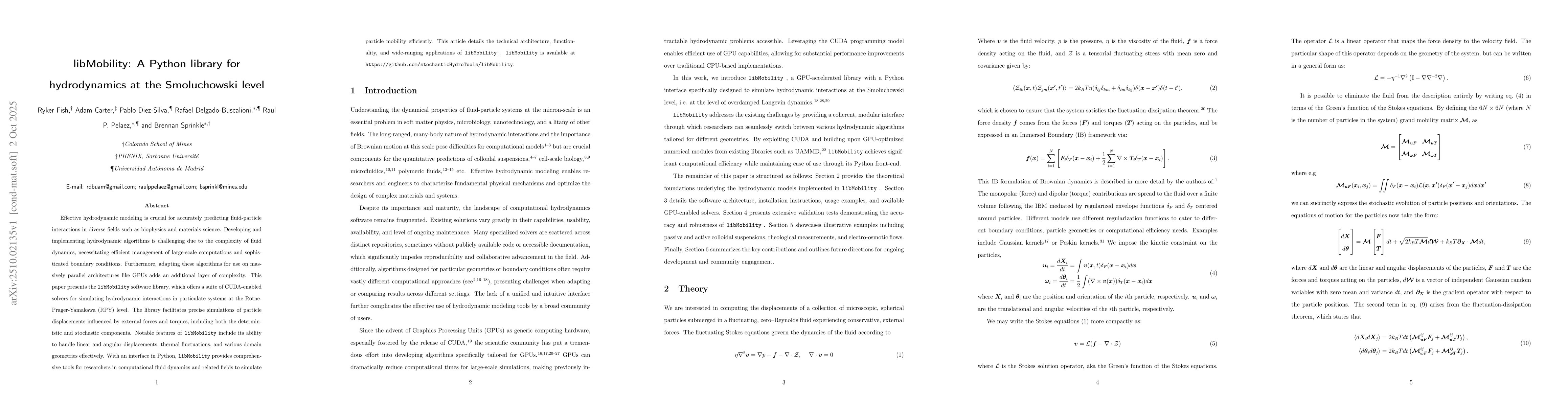Thumbnail for libMobility: A Python library for hydrodynamics at the Smoluchowski
  level