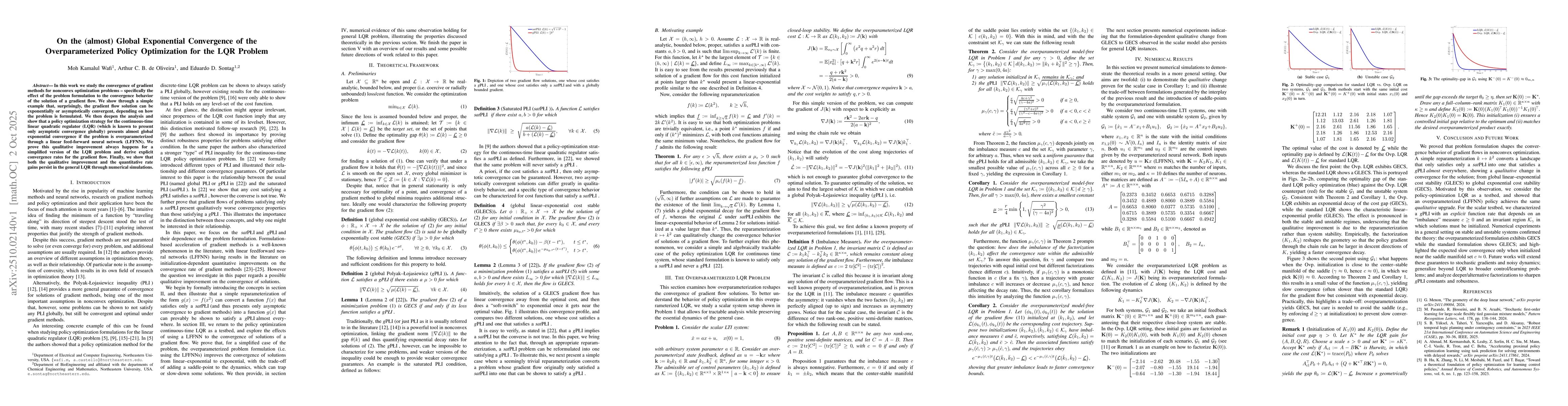 Thumbnail for On the (almost) Global Exponential Convergence of the Overparameterized
  Policy Optimization for the LQR Problem