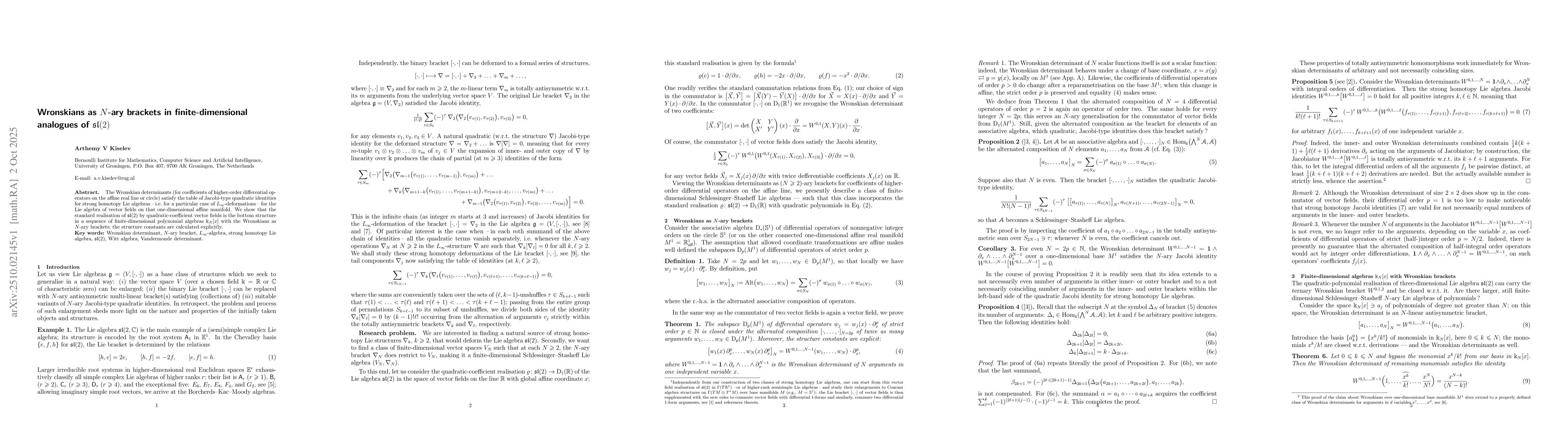Thumbnail for Wronskians as $N$-ary brackets in finite-dimensional analogues of
  $sl(2)$