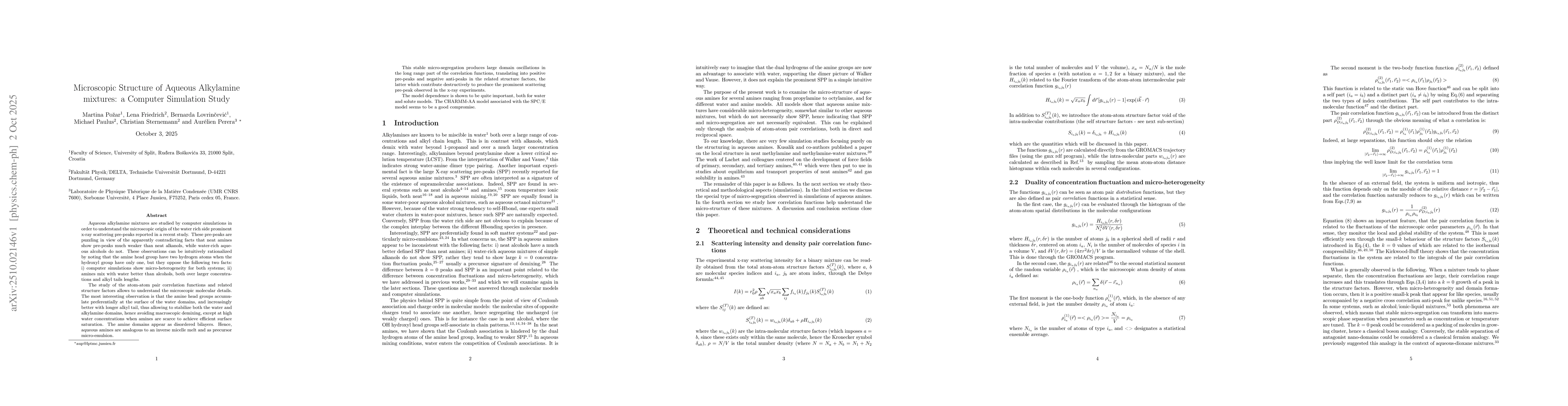 Thumbnail for Microscopic Structure of Aqueous Alkylamine mixtures: a Computer
  Simulation Study