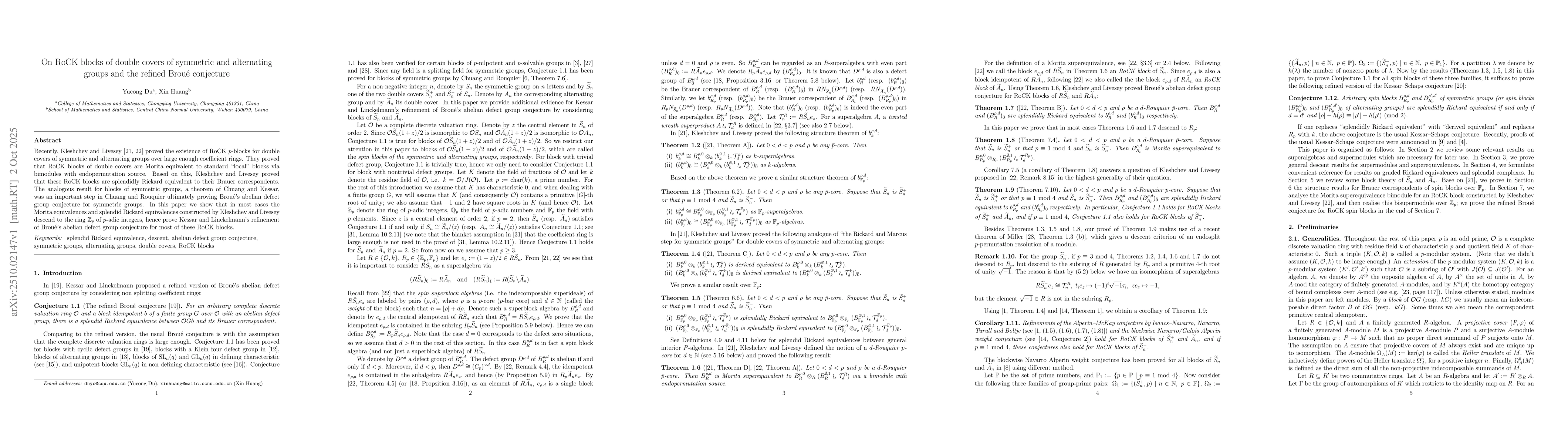 Thumbnail for On RoCK blocks of double covers of symmetric and alternating groups and
  the refined Broué conjecture