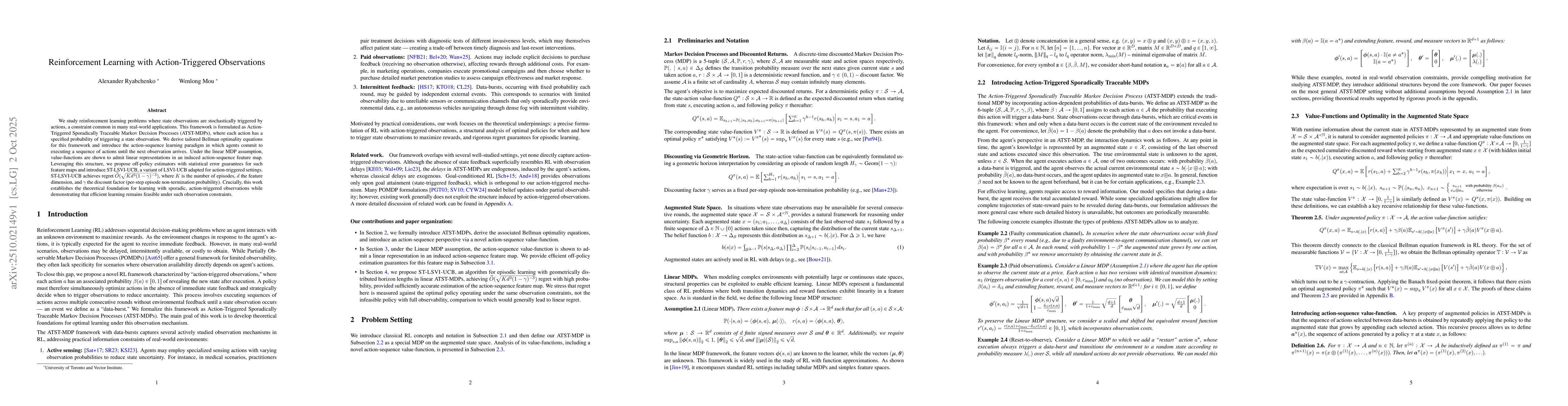 Thumbnail for Reinforcement Learning with Action-Triggered Observations