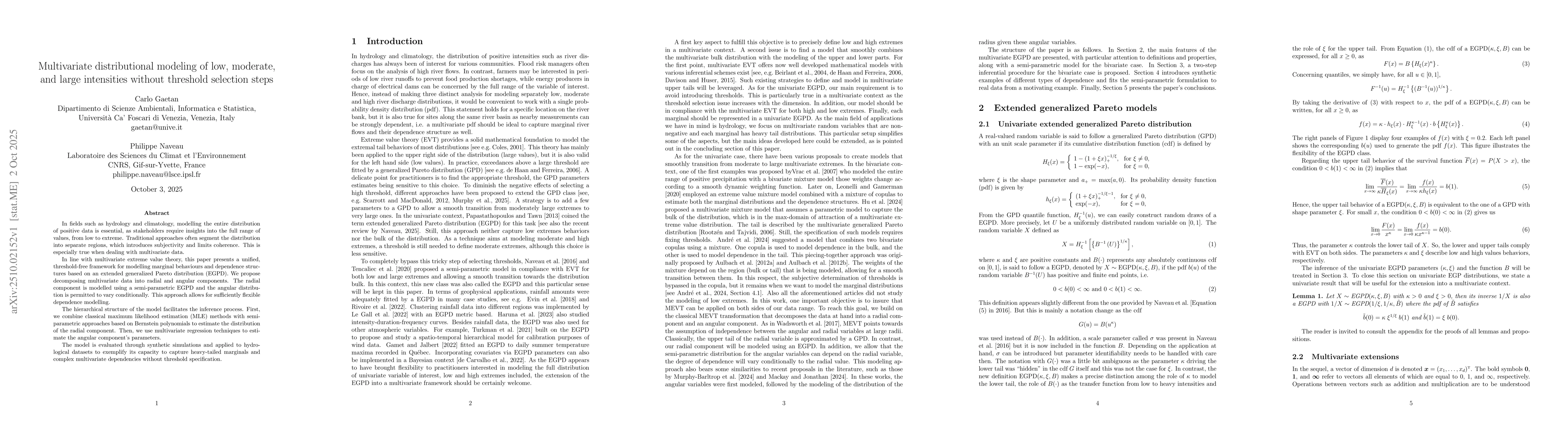 Thumbnail for Multivariate distributional modeling of low, moderate, and large
  intensities without threshold selection steps