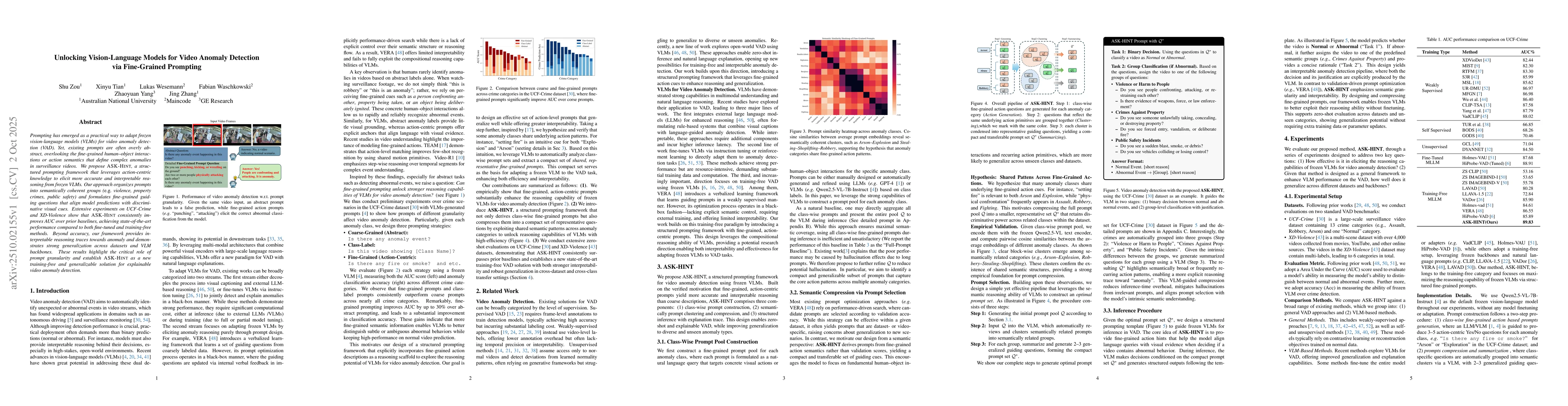Thumbnail for Unlocking Vision-Language Models for Video Anomaly Detection via
  Fine-Grained Prompting