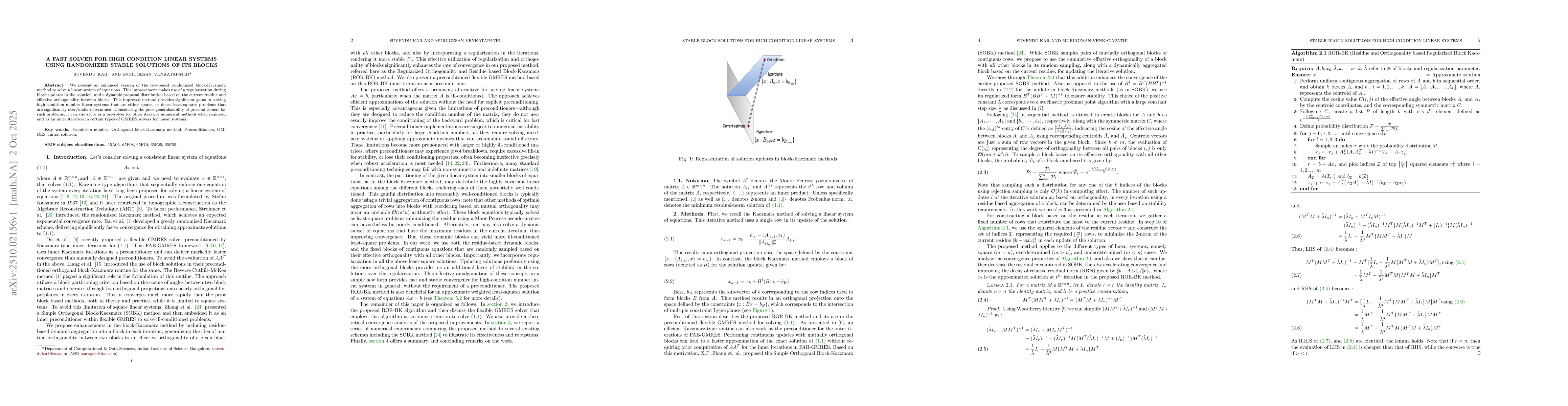 Thumbnail for A Fast solver for high condition linear systems using randomized stable
  solutions of its blocks