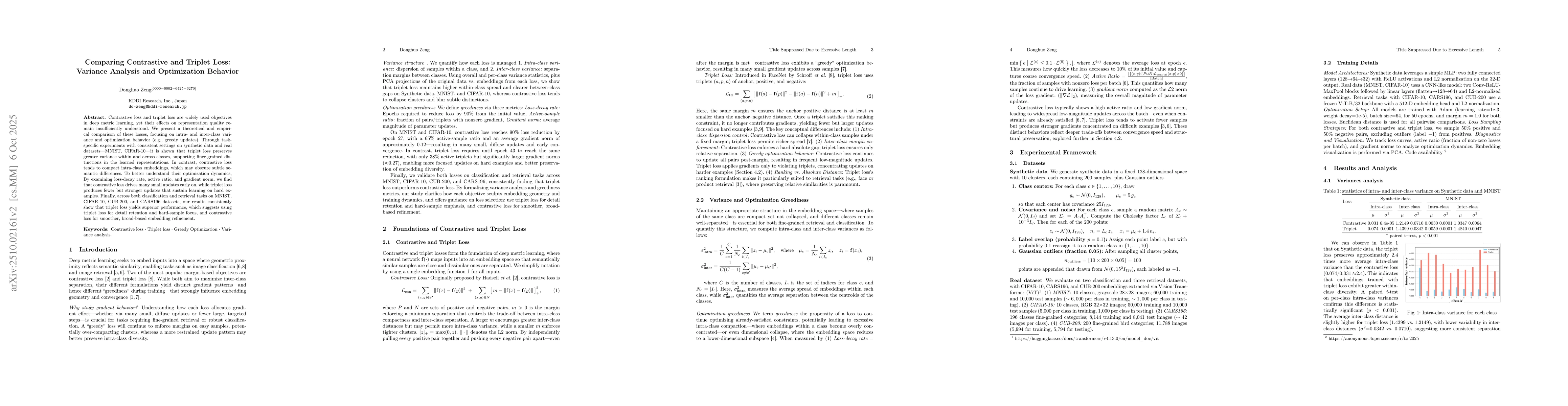 Thumbnail for Comparing Contrastive and Triplet Loss in Audio-Visual Embedding:
  Intra-Class Variance and Greediness Analysis