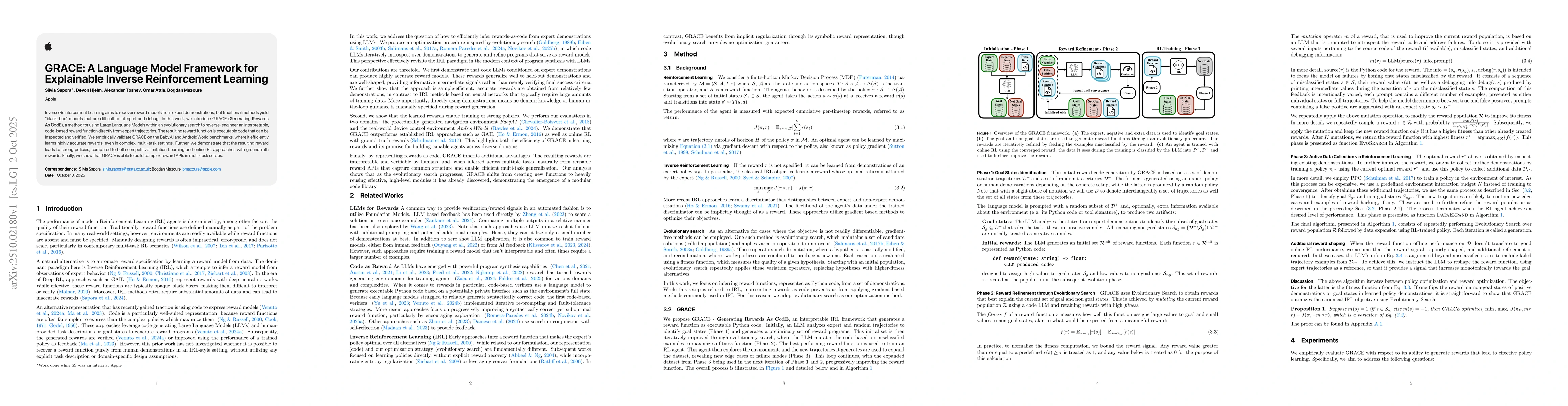 Thumbnail for GRACE: A Language Model Framework for Explainable Inverse Reinforcement
  Learning