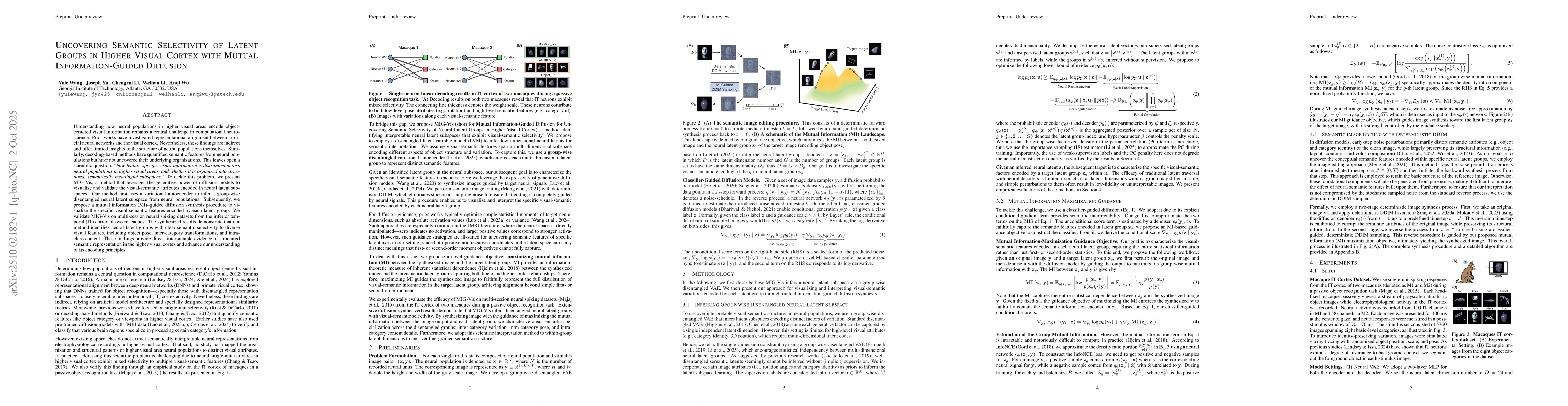 Thumbnail for Uncovering Semantic Selectivity of Latent Groups in Higher Visual Cortex
  with Mutual Information-Guided Diffusion