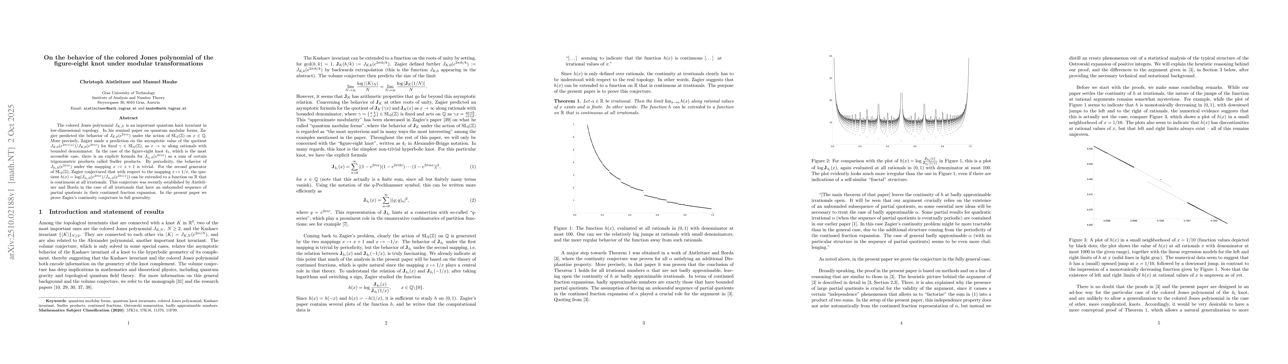 Thumbnail for On the behavior of the colored Jones polynomial of the figure-eight knot
  under modular transformations