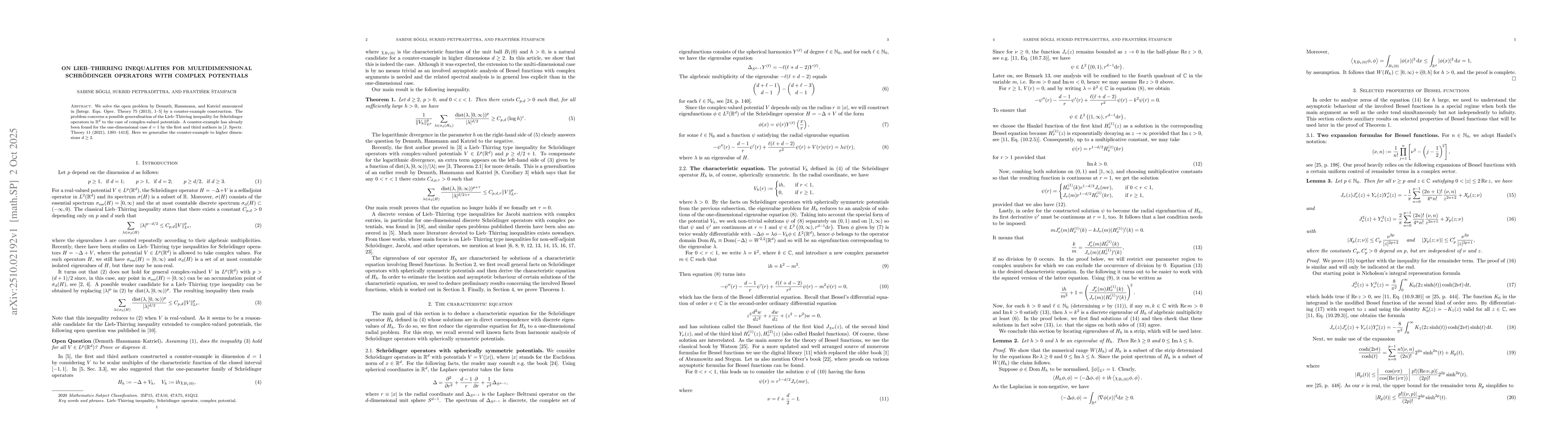 Thumbnail for On Lieb-Thirring inequalities for multidimensional Schrödinger
  operators with complex potentials