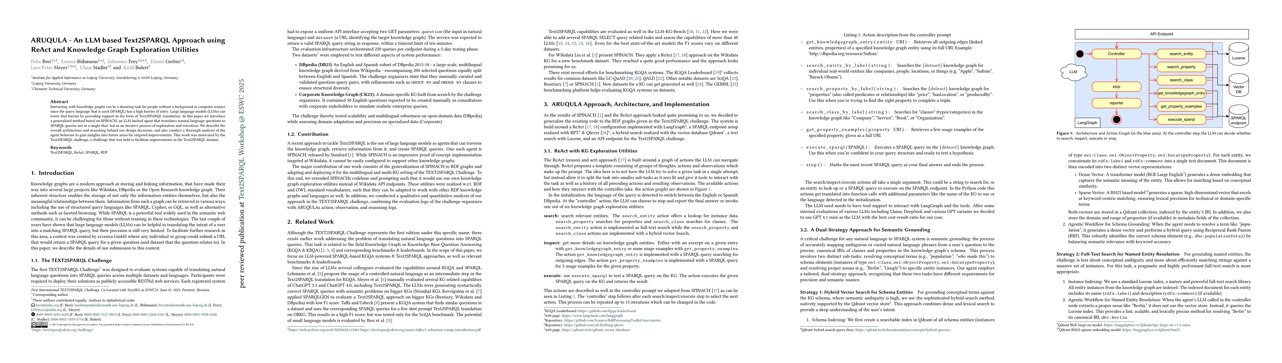 Thumbnail for ARUQULA -- An LLM based Text2SPARQL Approach using ReAct and Knowledge
  Graph Exploration Utilities