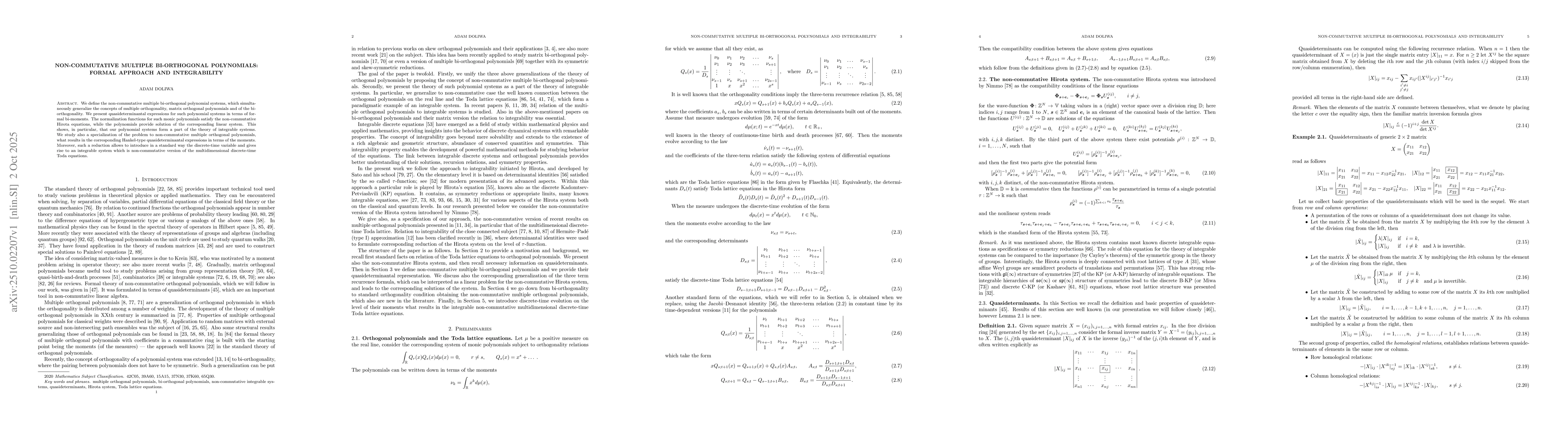 Thumbnail for Non-commutative multiple bi-orthogonal polynomials: formal approach and
  integrability