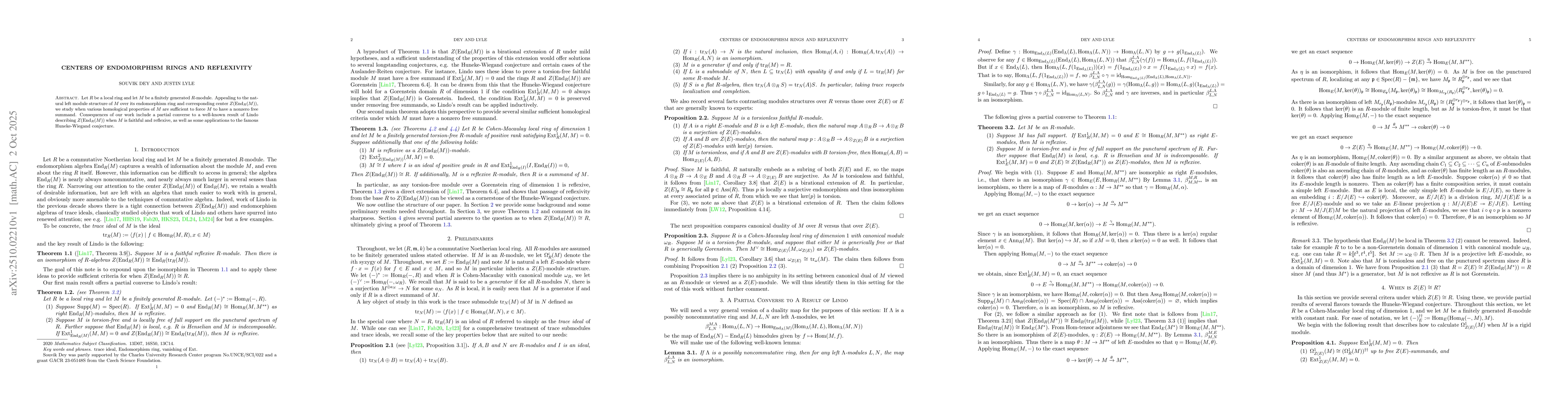 Thumbnail for Centers of Endomorphism Rings and Reflexivity
