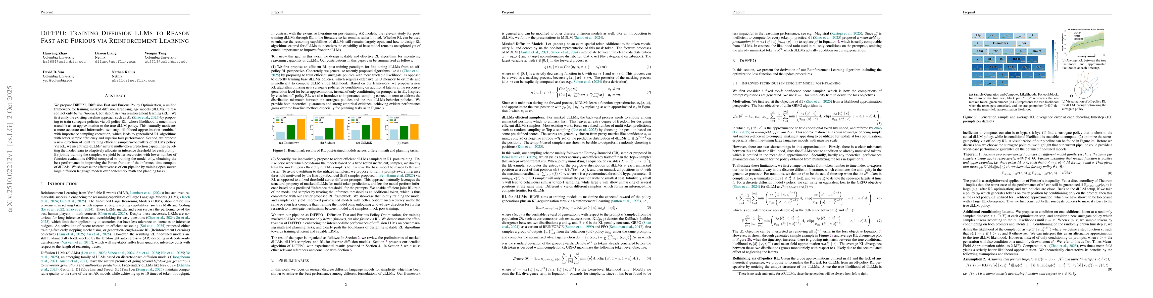 Thumbnail for DiFFPO: Training Diffusion LLMs to Reason Fast and Furious via
  Reinforcement Learning