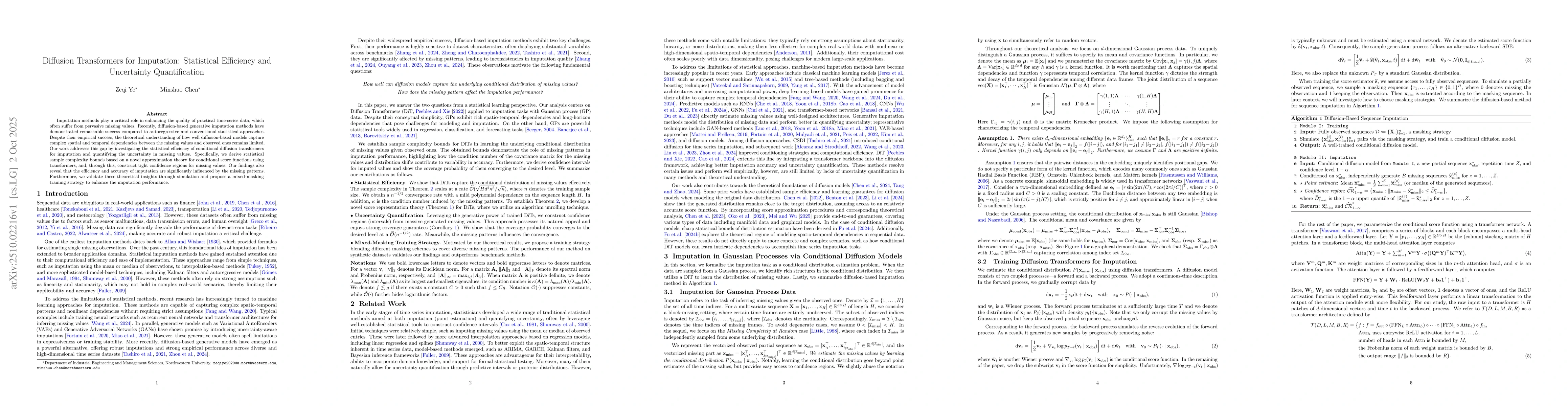 Thumbnail for Diffusion Transformers for Imputation: Statistical Efficiency and
  Uncertainty Quantification