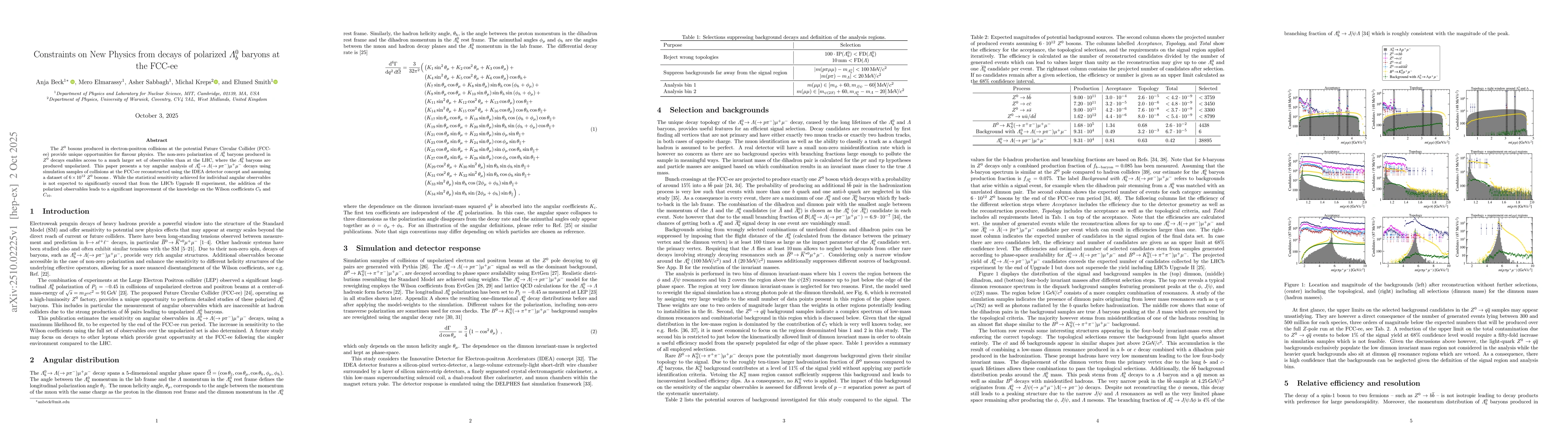 Thumbnail for Constraints on New Physics from decays of polarized $Λ_b^0$
  baryons at the FCC-ee