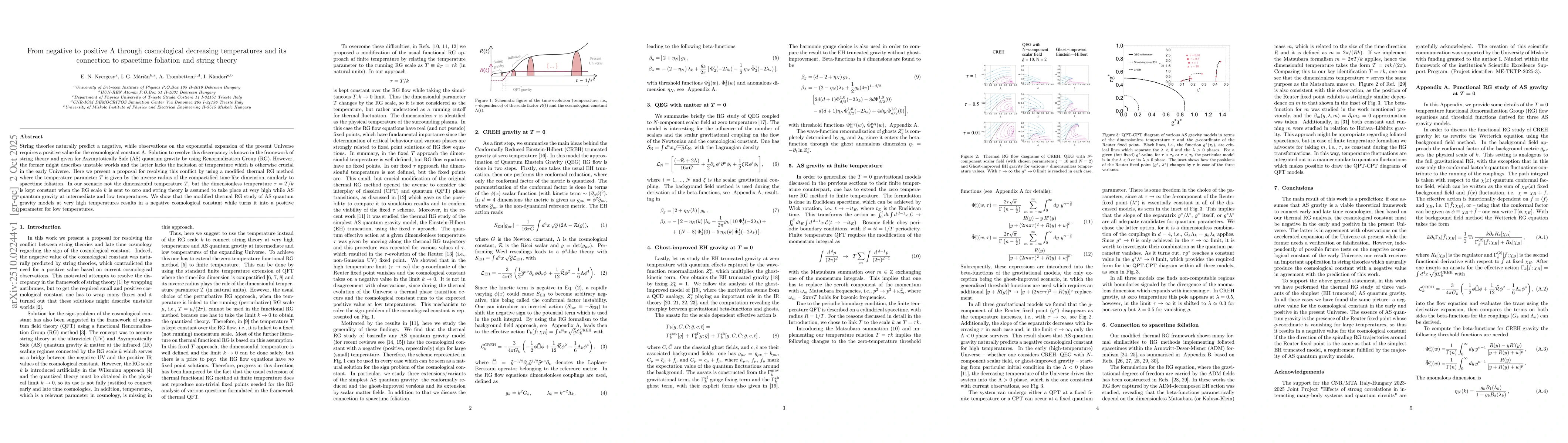 Thumbnail for From negative to positive $Λ$ through cosmological decreasing
  temperatures and its connection to spacetime foliation and string theory
