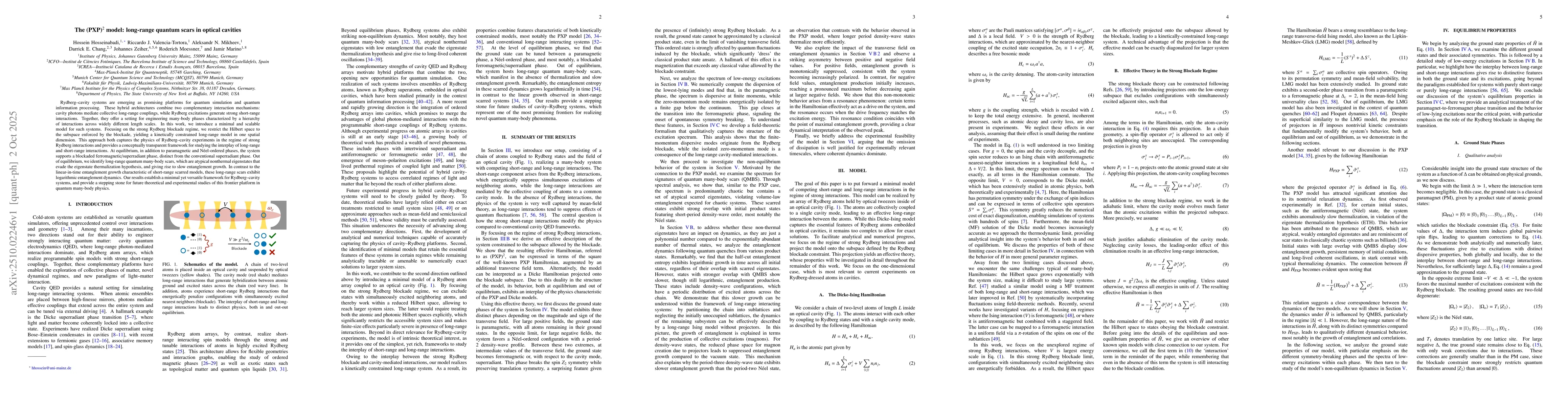 Thumbnail for The (PXP)$^2$ model: long-range quantum scars in optical cavities