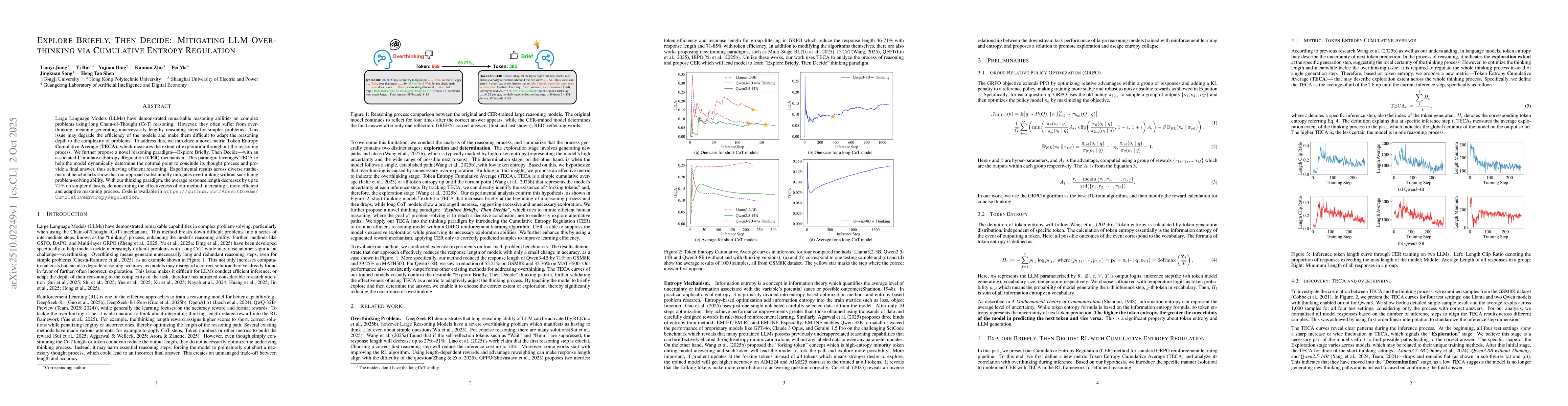 Thumbnail for Explore Briefly, Then Decide: Mitigating LLM Overthinking via Cumulative
  Entropy Regulation
