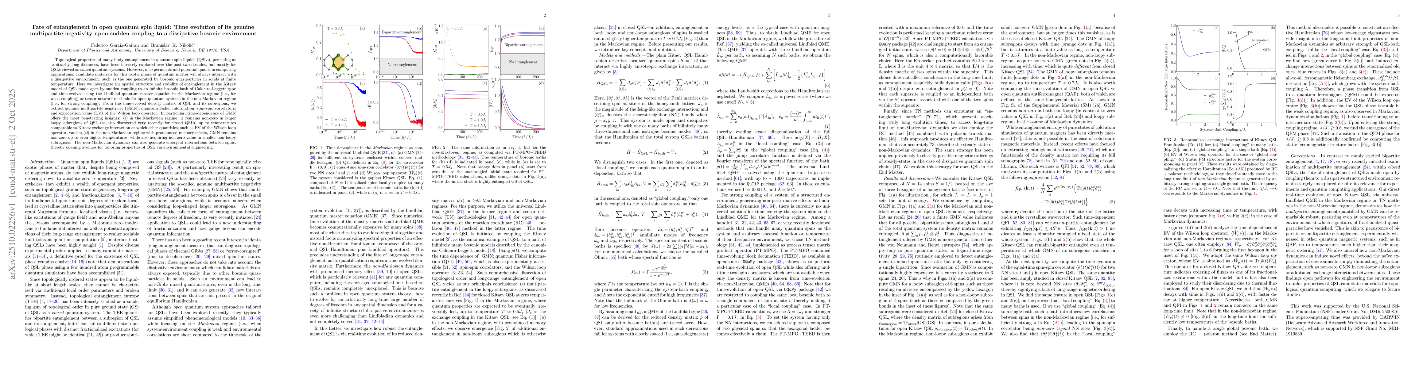 Thumbnail for Fate of entanglement in open quantum spin liquid: Time evolution of its
  genuine multipartite negativity upon sudden coupling to a dissipative bosonic
  environment