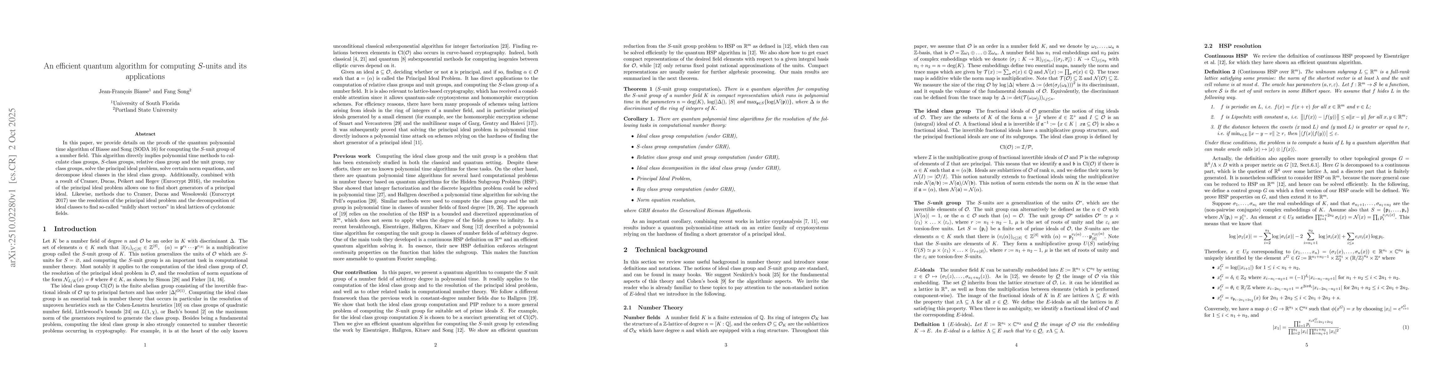 Thumbnail for An efficient quantum algorithm for computing $S$-units and its
  applications