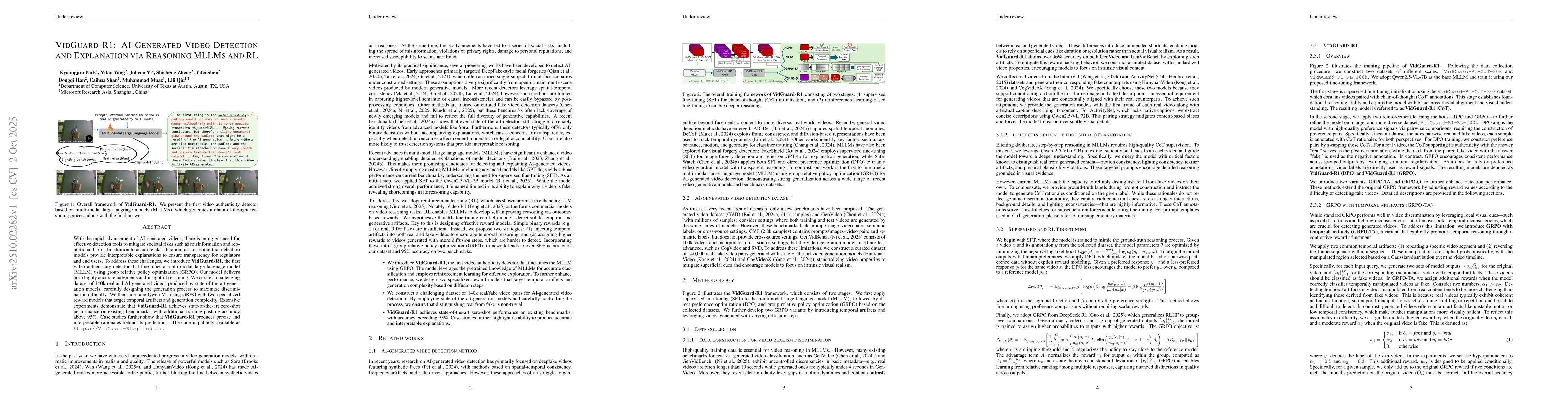 Thumbnail for VidGuard-R1: AI-Generated Video Detection and Explanation via Reasoning
  MLLMs and RL