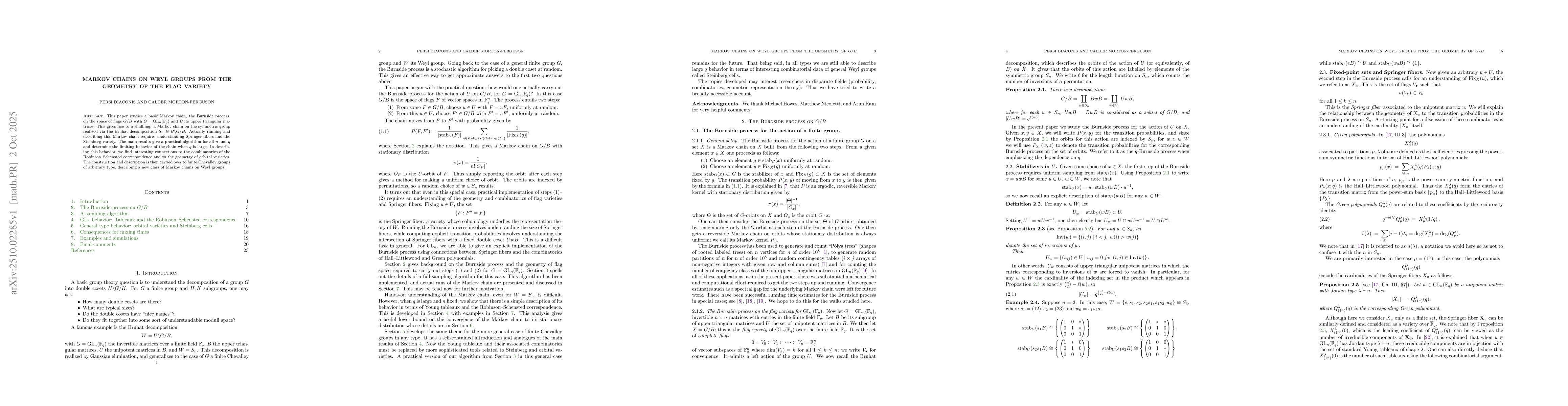 Thumbnail for Markov chains on Weyl groups from the geometry of the flag variety