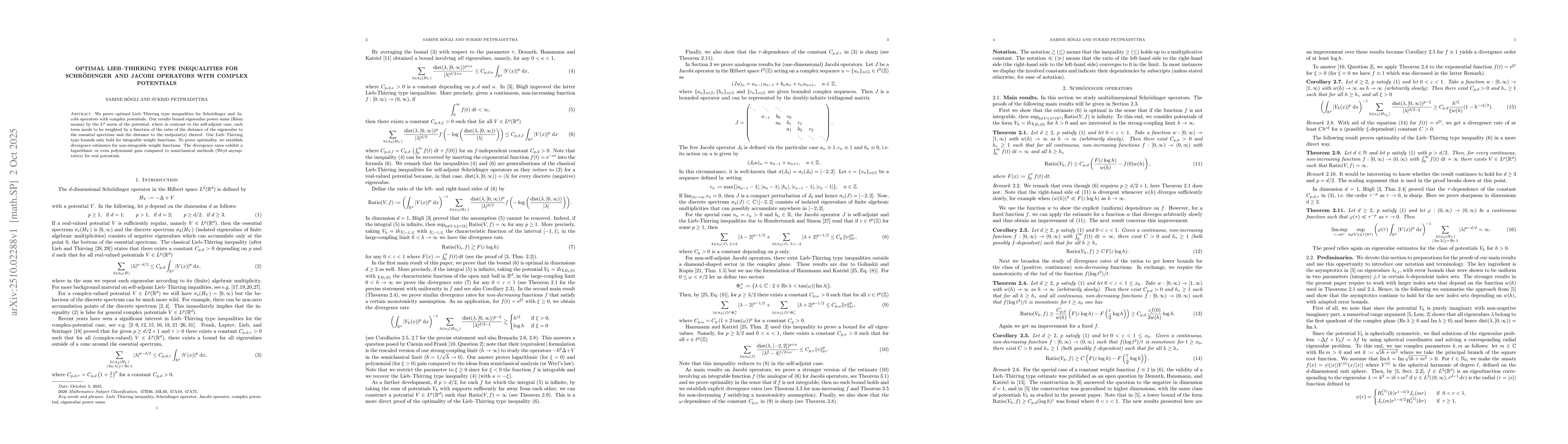 Thumbnail for Optimal Lieb-Thirring type inequalities for Schrödinger and Jacobi
  operators with complex potentials