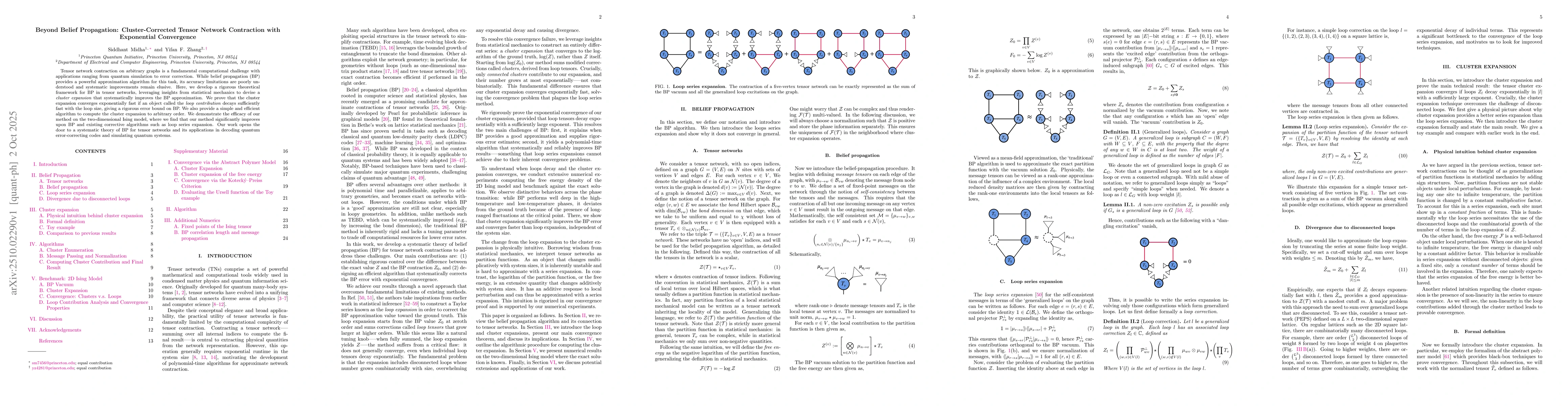Thumbnail for Beyond Belief Propagation: Cluster-Corrected Tensor Network Contraction
  with Exponential Convergence