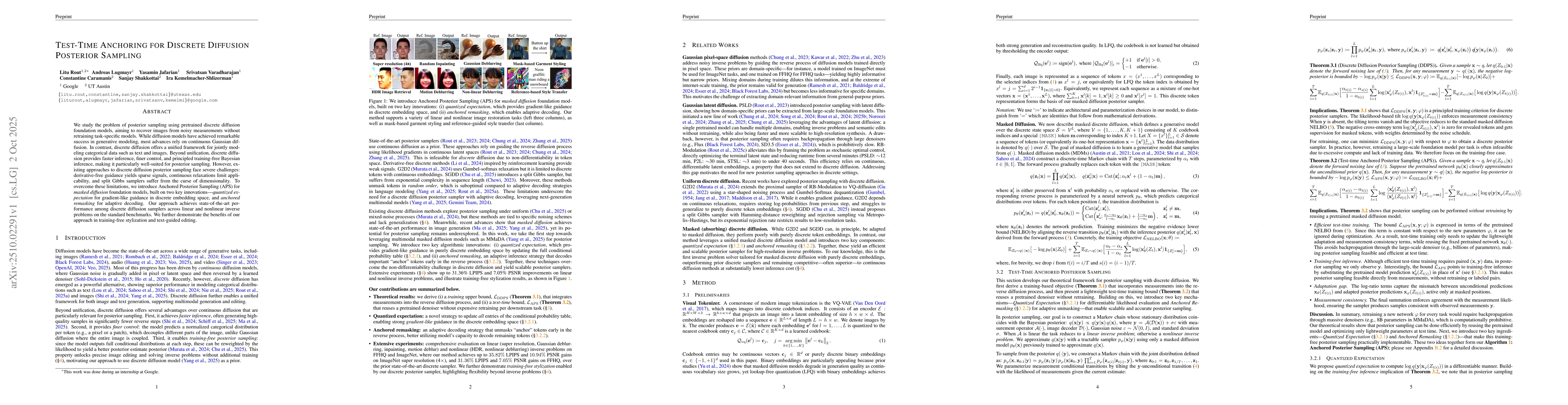 Thumbnail for Test-Time Anchoring for Discrete Diffusion Posterior Sampling