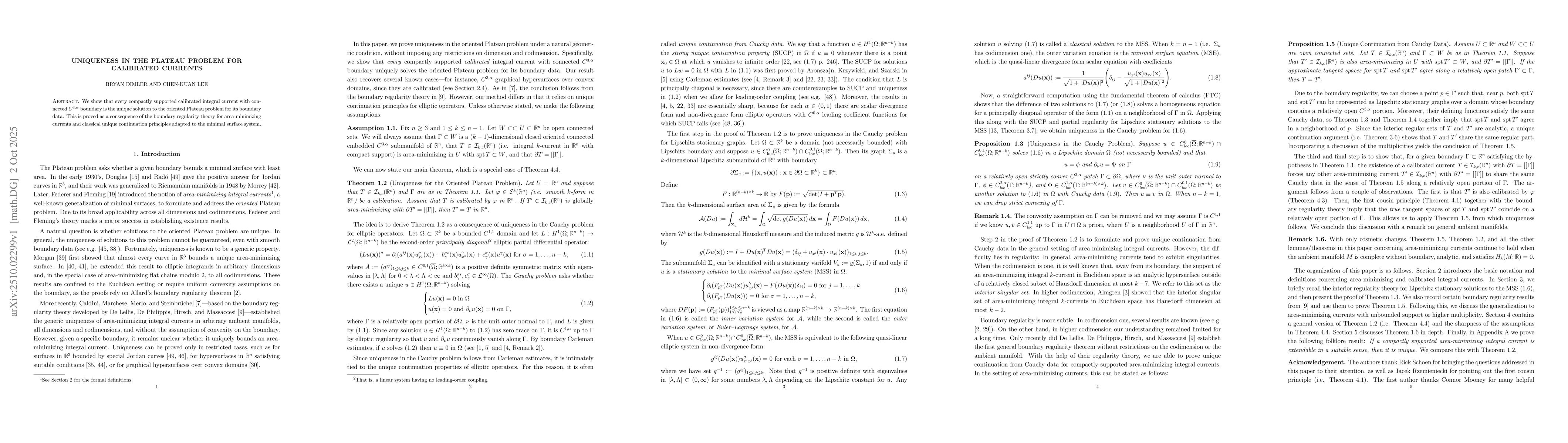 Thumbnail for Uniqueness in the Plateau problem for calibrated currents