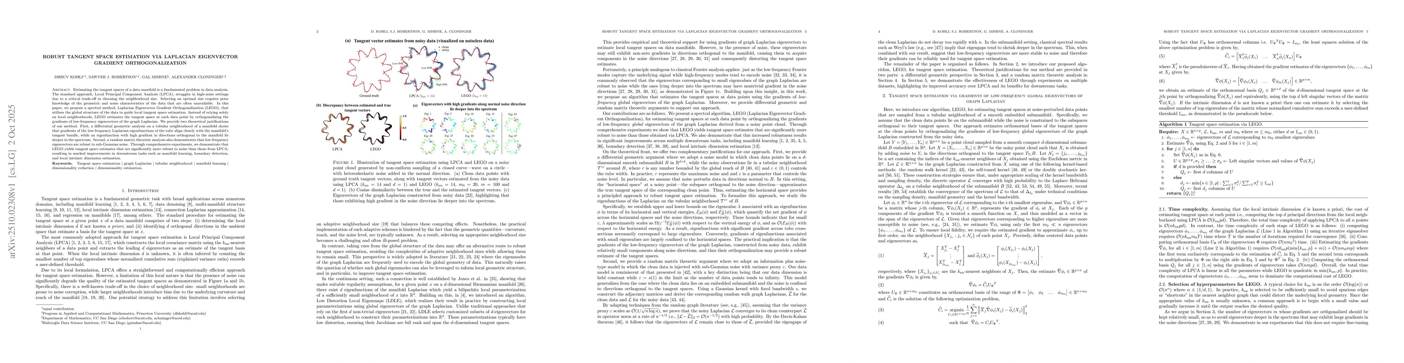Thumbnail for Robust Tangent Space Estimation via Laplacian Eigenvector Gradient
  Orthogonalization