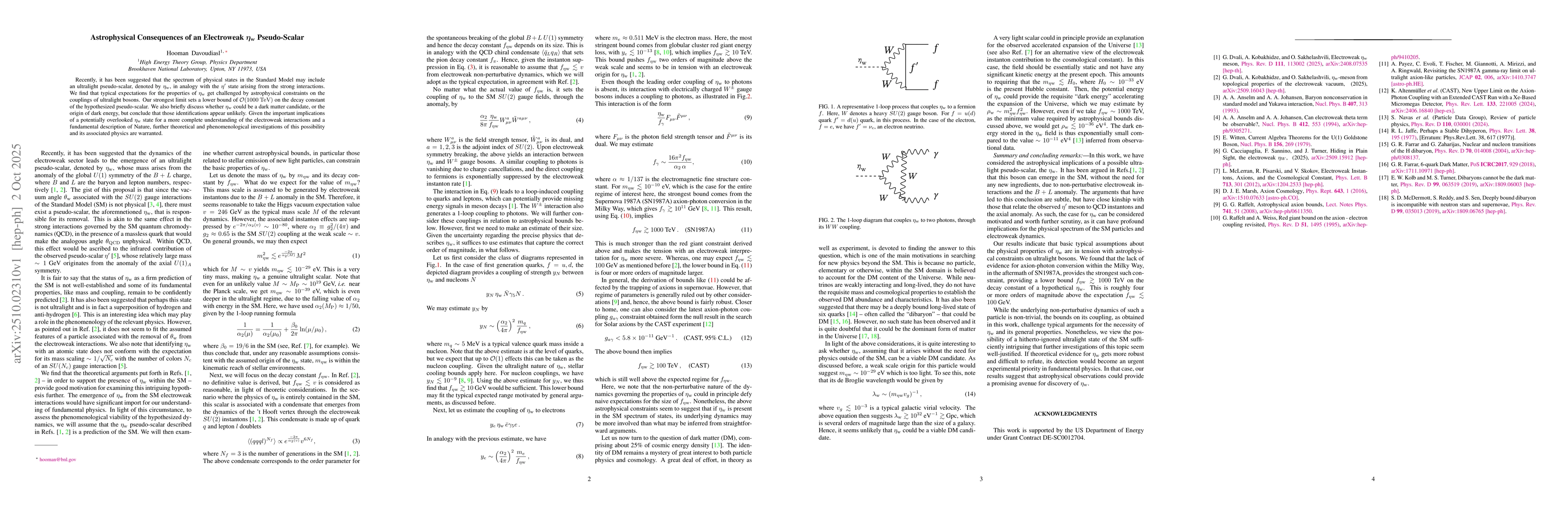 Thumbnail for Astrophysical Consequences of an Electroweak $\etaw$ Pseudo-Scalar