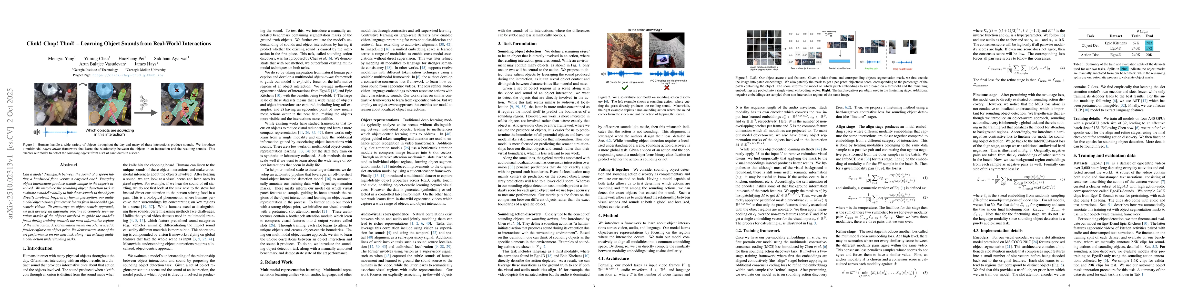 Thumbnail for Clink! Chop! Thud! -- Learning Object Sounds from Real-World
  Interactions