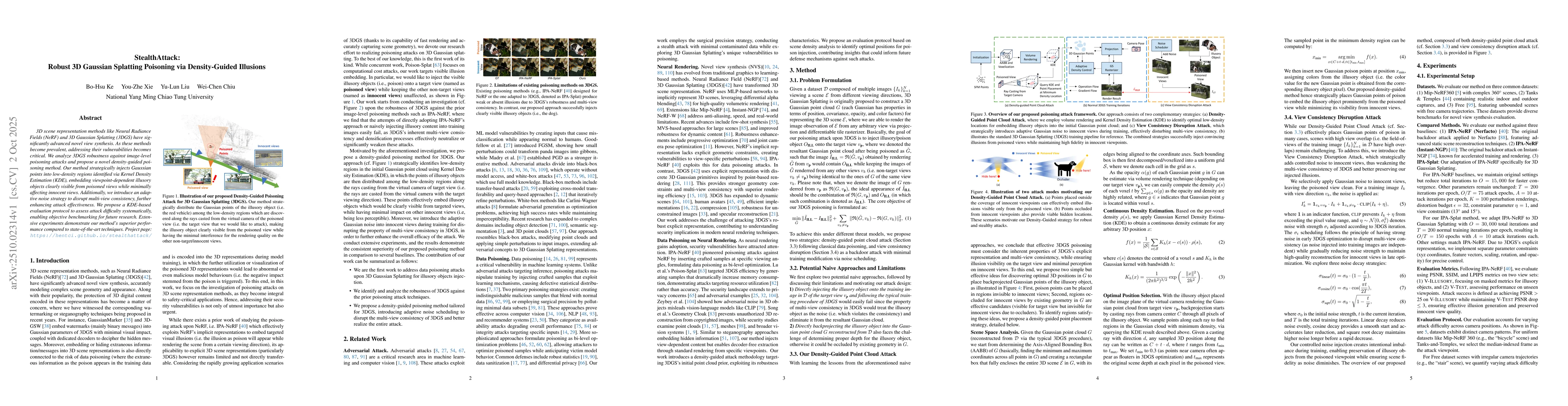 Thumbnail for StealthAttack: Robust 3D Gaussian Splatting Poisoning via Density-Guided
  Illusions