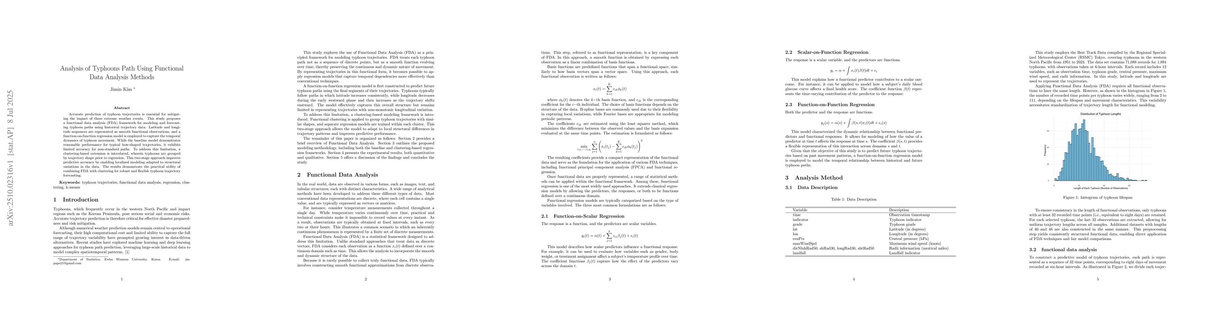 Thumbnail for Typhoon Path Prediction Using Functional Data Analysis and
  Clustering-Based Regression