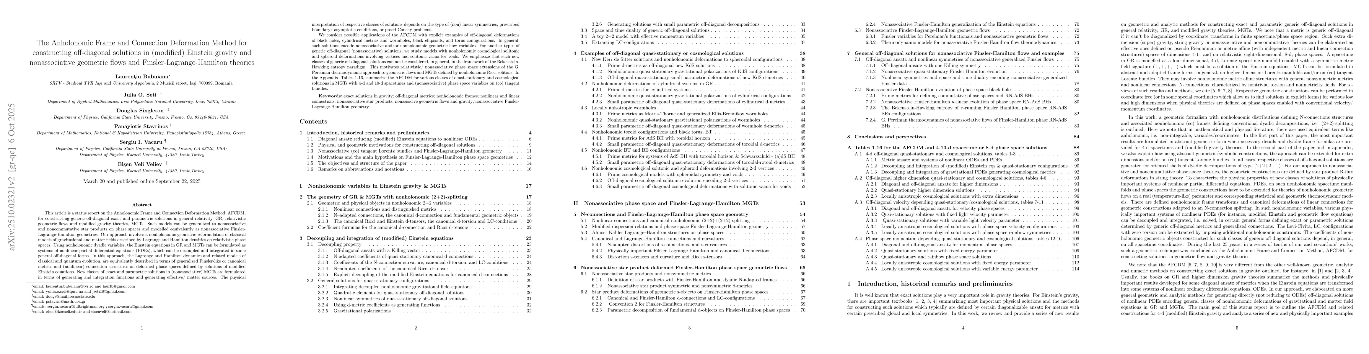 Thumbnail for The Anholonomic Frame and Connection Deformation Method for constructing
  off-diagonal solutions in (modified) Einstein gravity and nonassociative
  geometric flows and Finsler-Lagrange-Hamilton theories