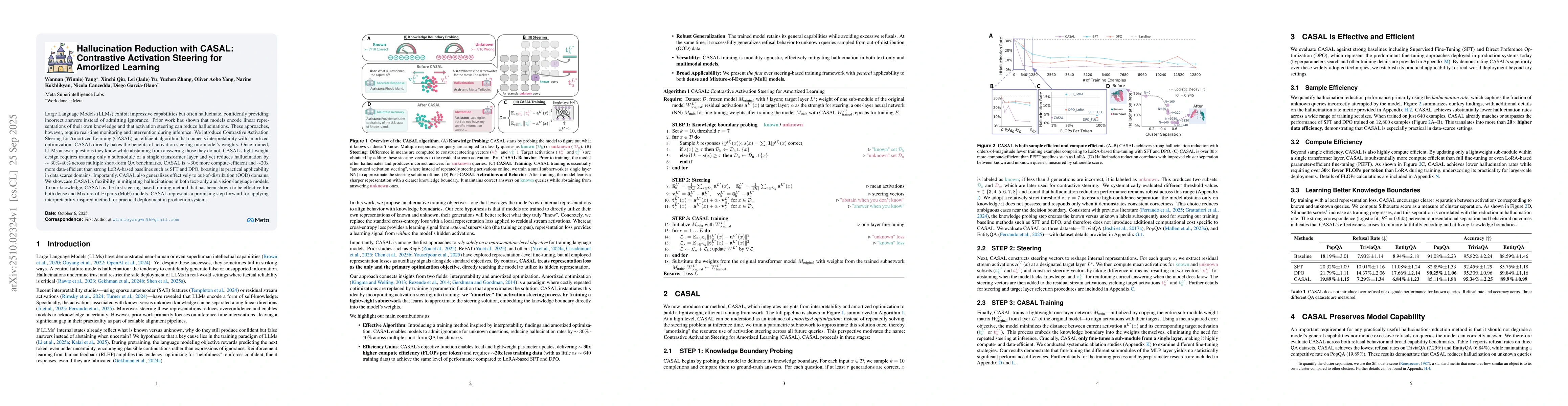 Thumbnail for Hallucination reduction with CASAL: Contrastive Activation Steering For
  Amortized Learning