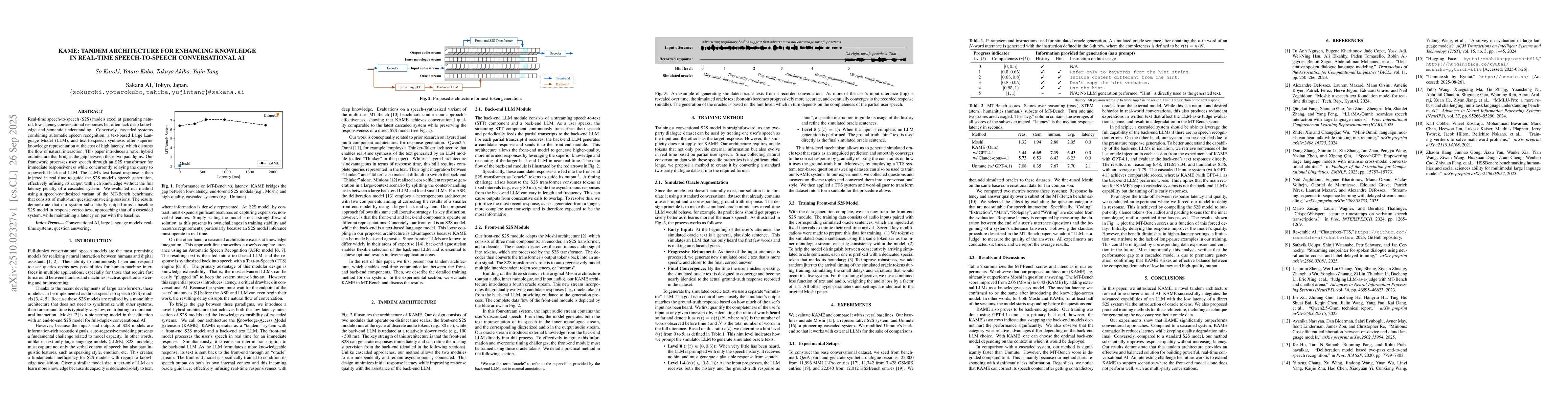 Thumbnail for KAME: Tandem Architecture for Enhancing Knowledge in Real-Time
  Speech-to-Speech Conversational AI