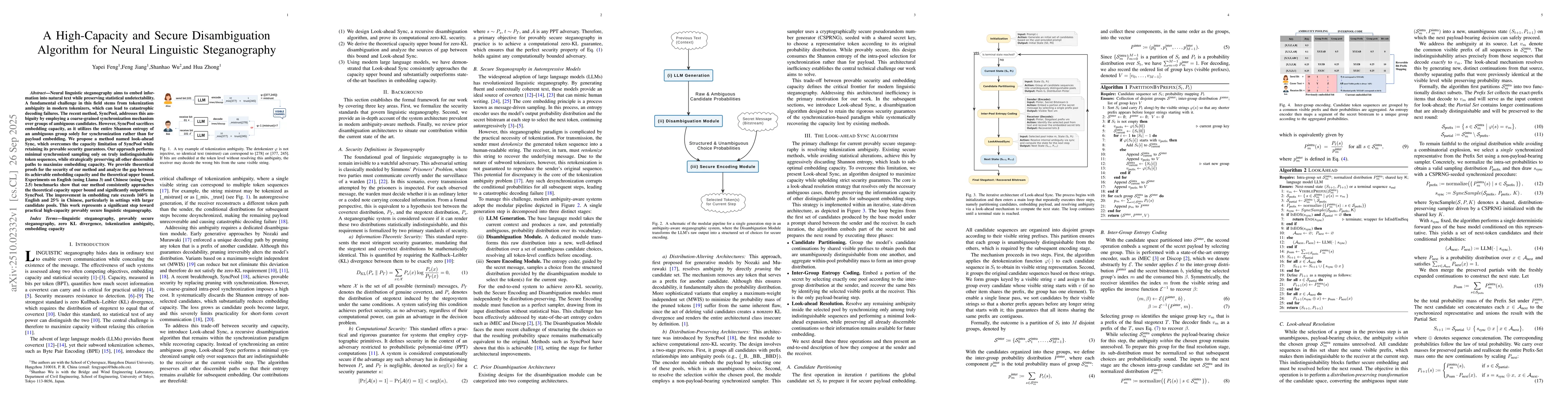 Thumbnail for A High-Capacity and Secure Disambiguation Algorithm for Neural
  Linguistic Steganography