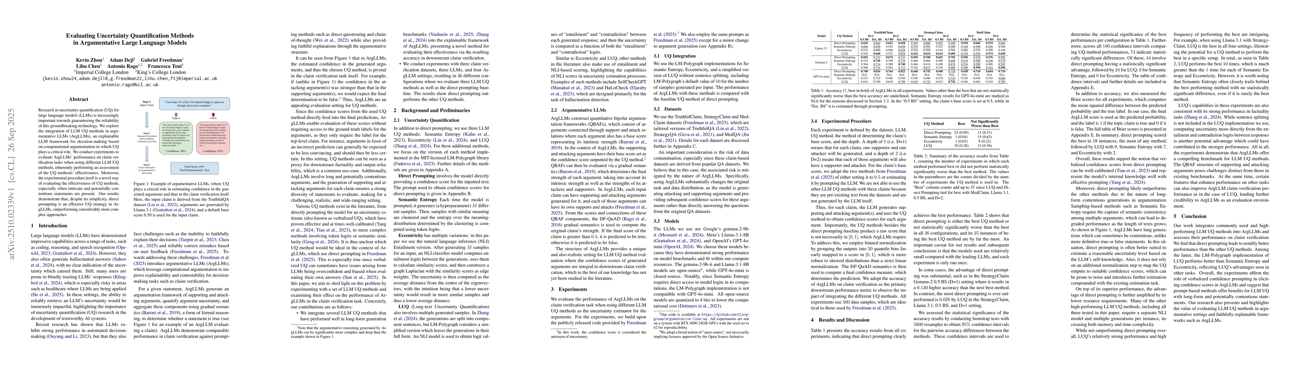 Thumbnail for Evaluating Uncertainty Quantification Methods in Argumentative Large
  Language Models
