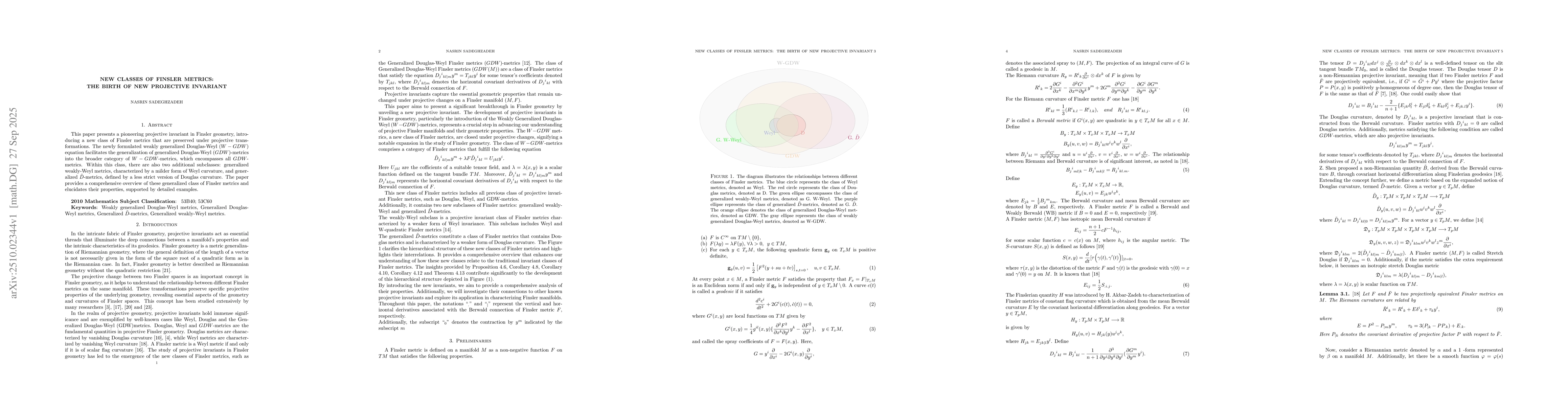Thumbnail for New classes of Finsler metrics: The birth of new projective invatiant