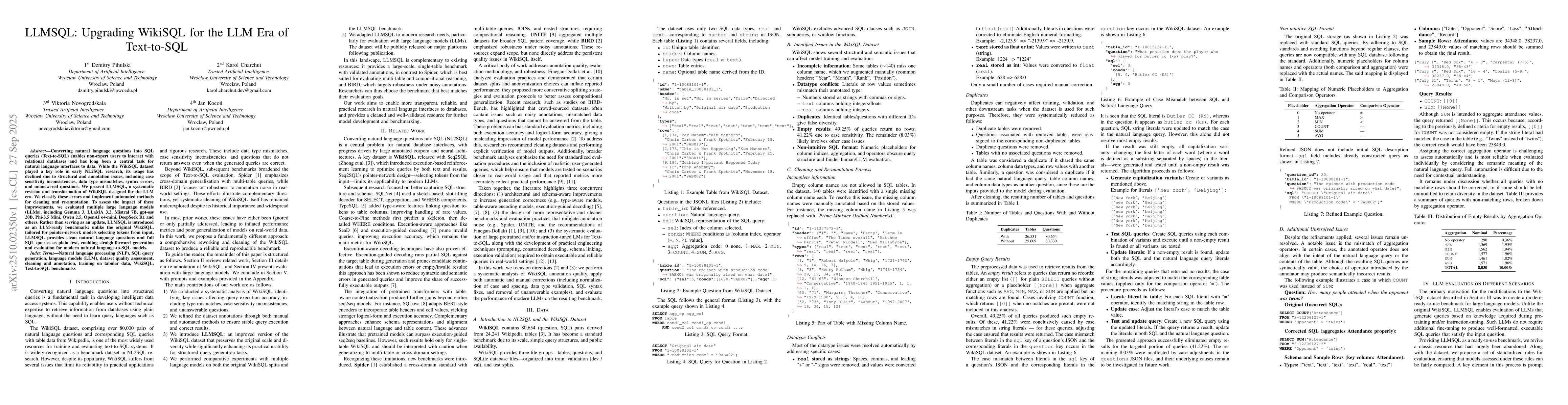 Thumbnail for LLMSQL: Upgrading WikiSQL for the LLM Era of Text-to-SQL