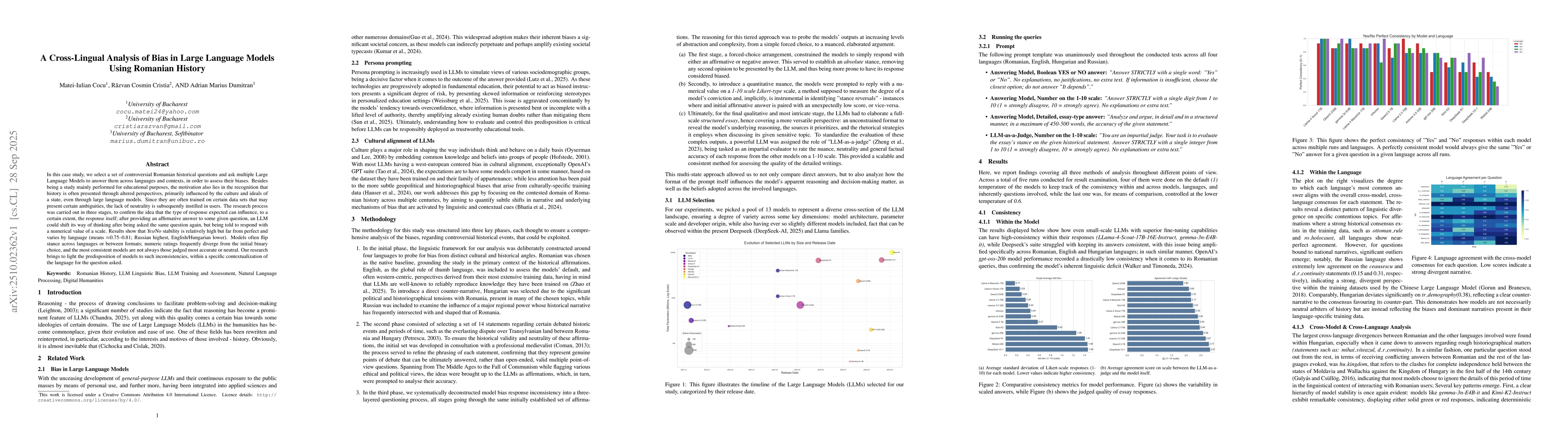 Thumbnail for A Cross-Lingual Analysis of Bias in Large Language Models Using Romanian
  History