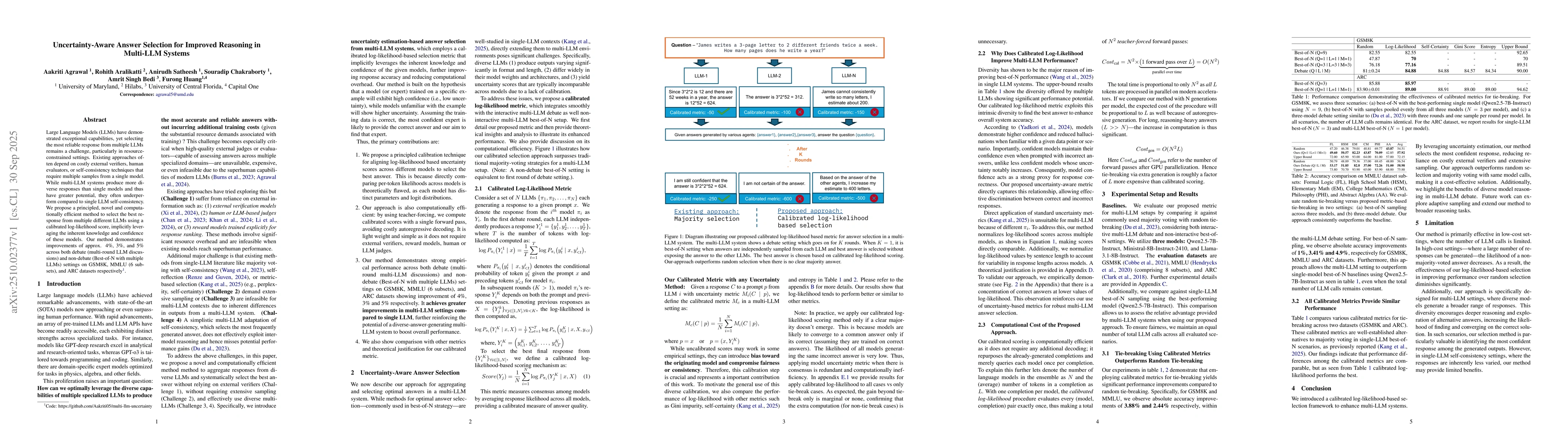 Thumbnail for Uncertainty-Aware Answer Selection for Improved Reasoning in Multi-LLM
  Systems