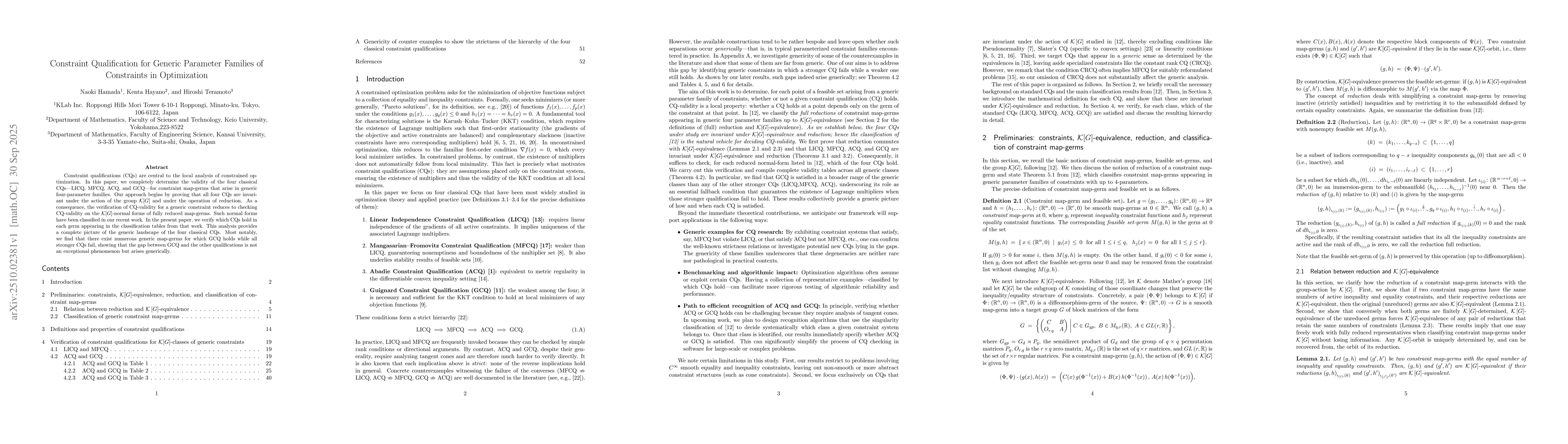 Thumbnail for Constraint Qualification for Generic Parameter Families of Constraints
  in Optimization