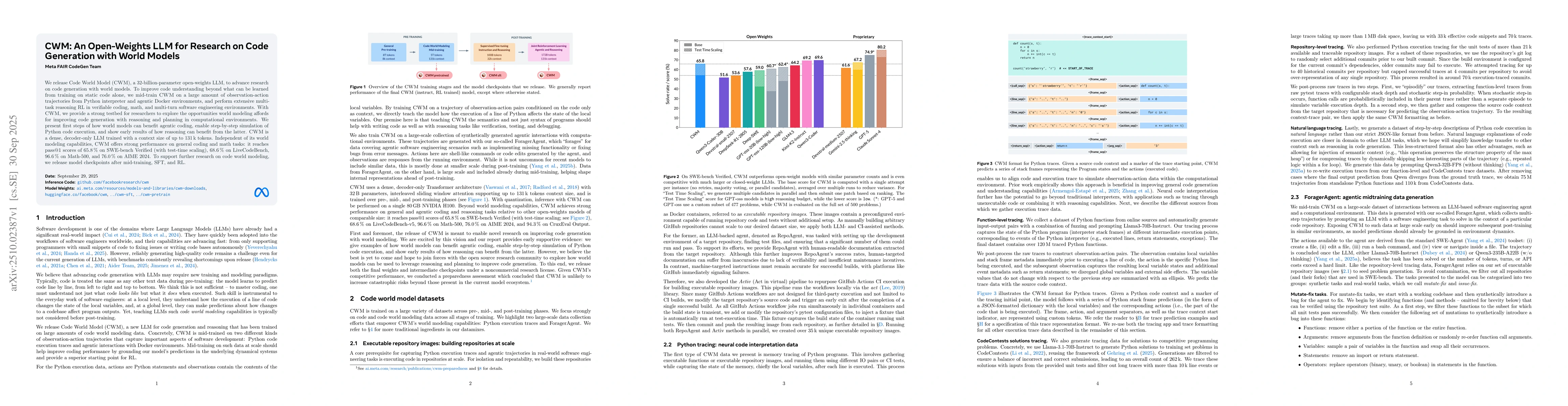 Thumbnail for CWM: An Open-Weights LLM for Research on Code Generation with World
  Models