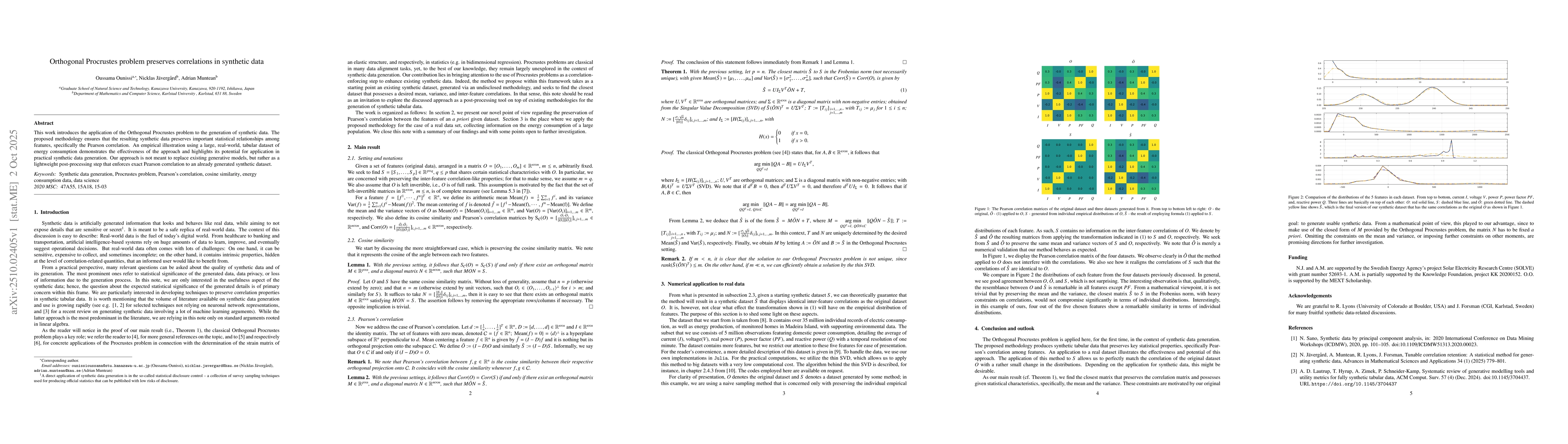 Thumbnail for Orthogonal Procrustes problem preserves correlations in synthetic data